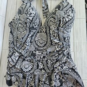 Black and White Paisley Halter Swimsuit